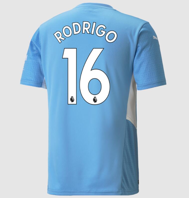 2021/22 Manchester City Home Kit Soccer Jersey with Rodrigo 16 printing